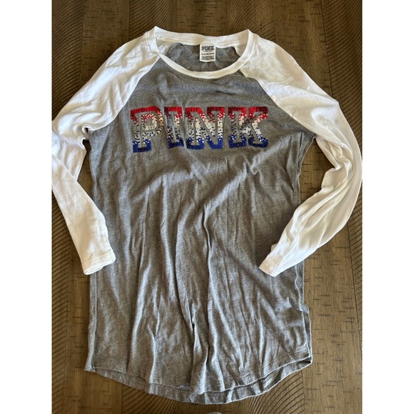 PINK Victoria's Secret Tops - PINK Victoria's Secret Americana Sequin Bling Baseball Tee - XS